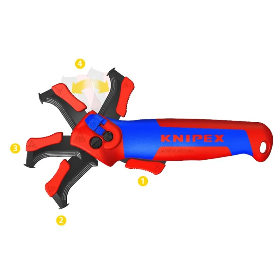 KNIPEX 16 50 145 SB Stripping Knife Ratchet Cable Knife with Guide Shoe and Ratchet Function Ergonomically Designed Handle