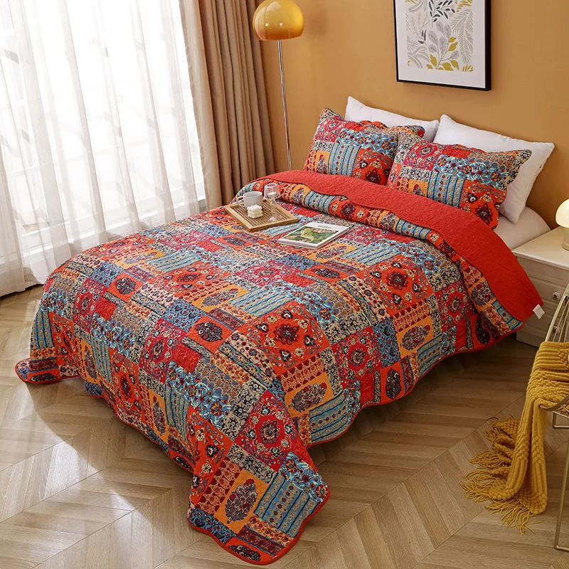 Korean Style 100% Cotton Quilted Bedspread Thickened Warm Double Size Washable Reversible Bed Cover Mattress Cover