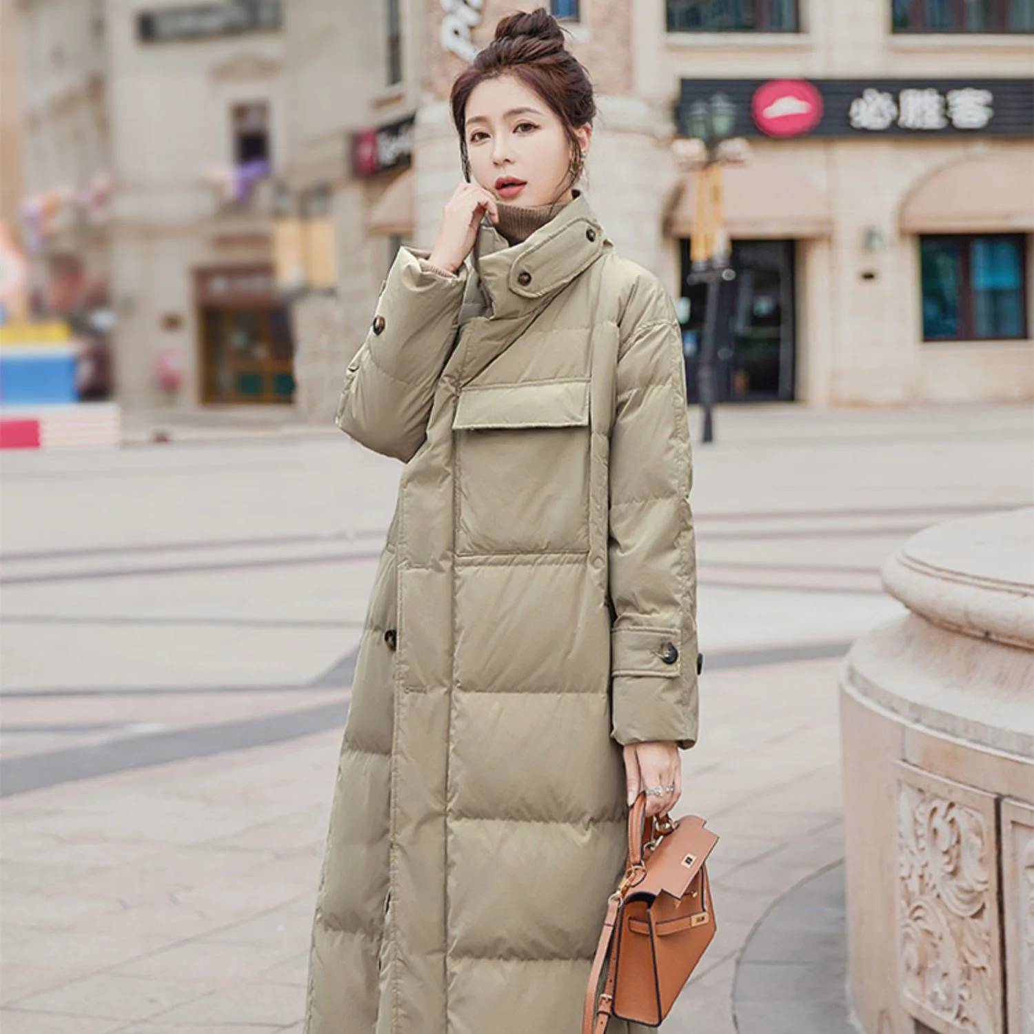 

Winter Long Down Cotton Coat Women 2025 Fashion Side Button Stand Collar Padded Cotton Jacket Oversized Casual Warm Parkas Woman