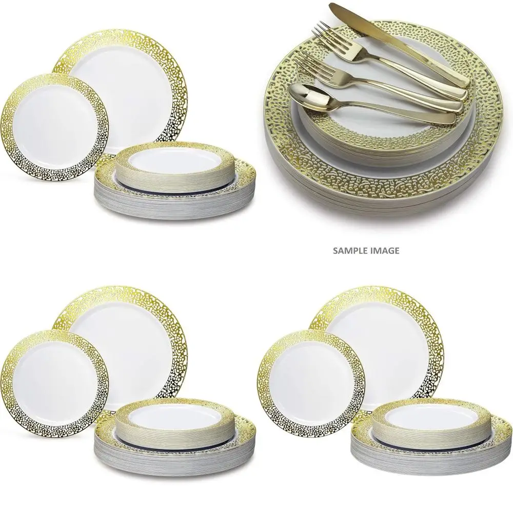 

Элегантные свадебные одноразовые тарелки белого и золотого цвета, 100 предметов — 50 ужина + 50 салата/десертов на 50 гостей