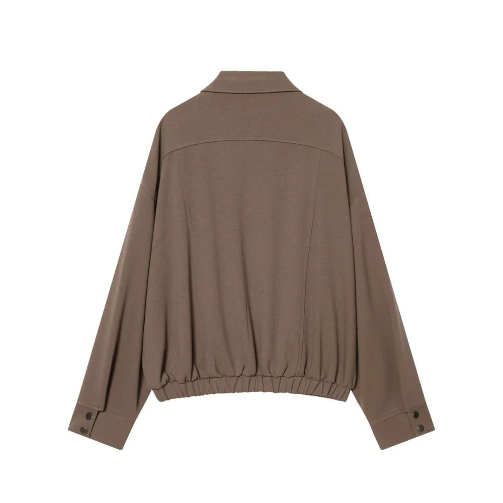 تصميم طية صدر السترة بأكمام طويلة غير رسمية على الموضة النسائية الجديدة للشتاء مع سترة قصيرة مزدوجة الصدر للطيارين #2