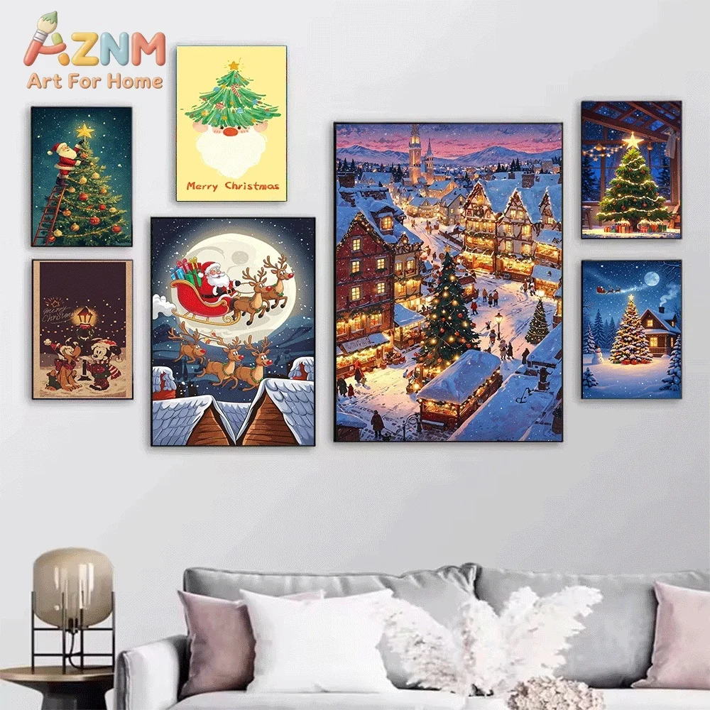 Christmas Red Mailbox Holiday Winter Scene Canvas Wall Art Print Poster Unframed Canvas Painting Home Living Room Bedroom Wall