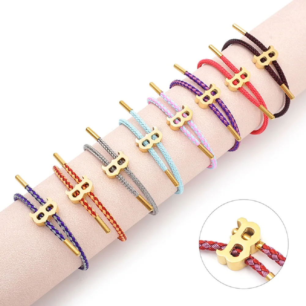 Multi-color Rope Bracelet with Stainless Steel Initial Accent – Adjustable and Stylish