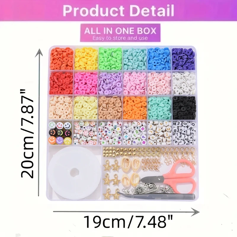 Polymer Clay Beads Set 6MM Unique Rainbow Color Flat Chip Beads For Boho Bracelet Necklce DIY Making Letter Beads Accessorie Kit