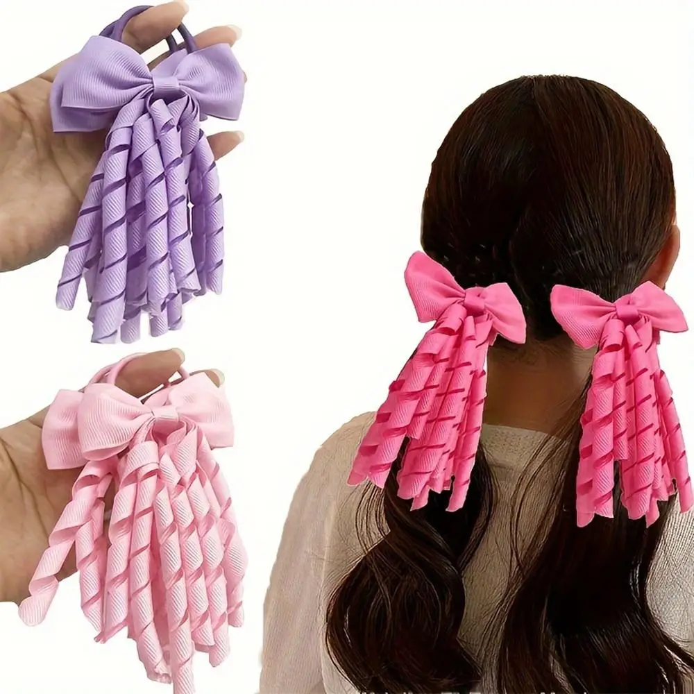 Long Korker Style Hair Ties Fashion Curly with Bows Grosgrain Ribbon 2.7Inch Ponytail Holders for Toddlers Kids