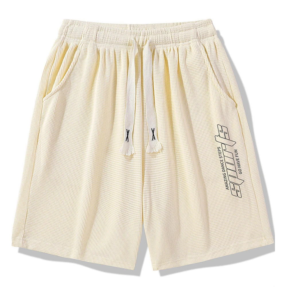 Waffle Style Shorts Men Sports Shorts Running Events Brand New Condition Drawstring Closure Letter Print Pattern