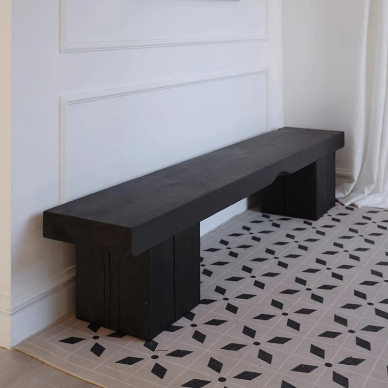 

Medieval bench wabi wind log art shoe changing stool modern living room high-end retro decorative stool