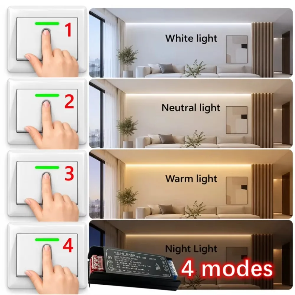 DC24V RA98 8mm COB LED Strip Light CCT Dimmable 2700K-6500K Dual Color Linear Flexible Tape with Power Kit for Cupboard Lighting