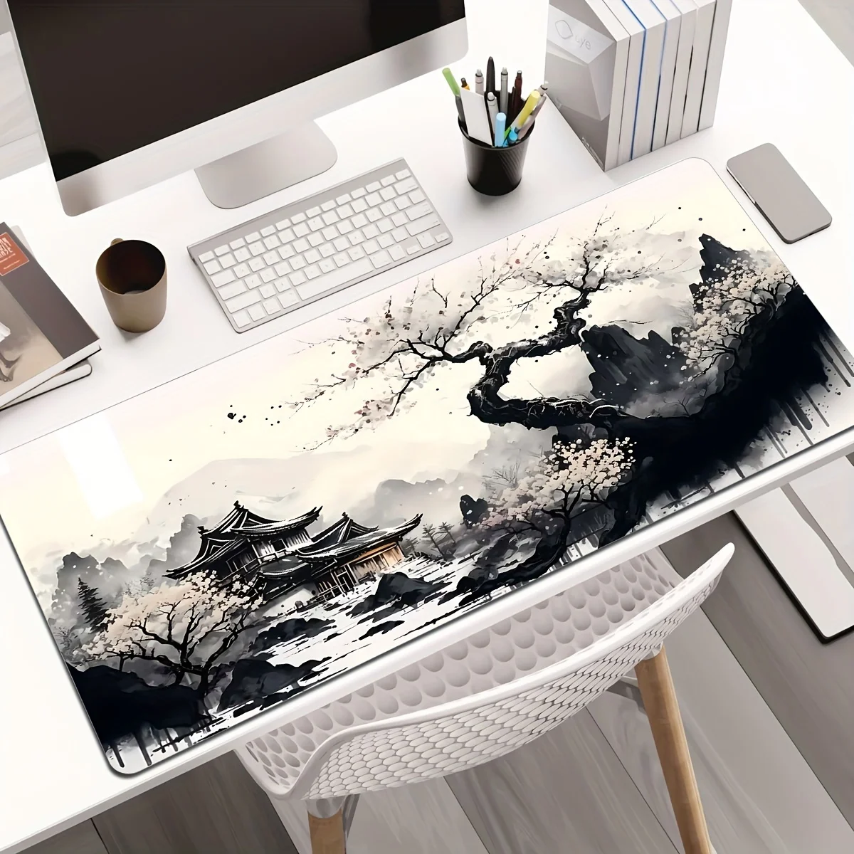 Black and White Mountain Vista Gaming Mouse Pad for Gaming High Precision Easy to Clean Non-Slip Rubber Pad for Every Occasion