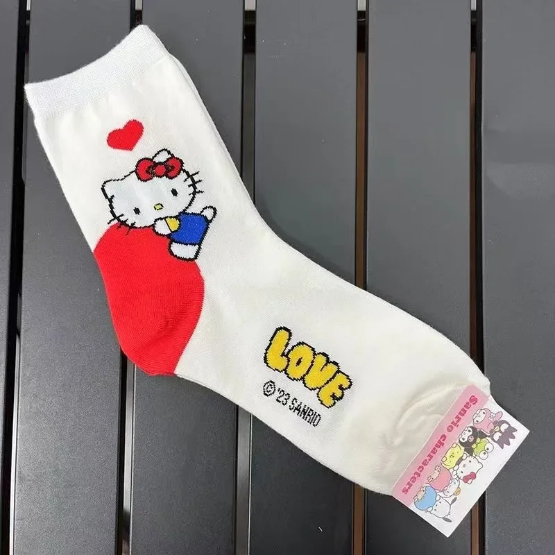6Pcs/set Sanrio Female Cotton Socks Cartoon Cinnamoroll My Melody Kuromi Girls Socks Student Mid-tube Non-slip Socks Girl Gift