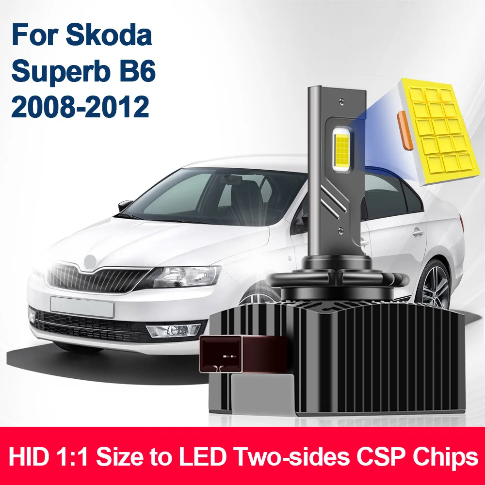 For Skoda Superb B6 2008-2012 LED Headlights 1:1 HID D1S Copper Tube LED 30000LM Two-sided CSP Chip 6000K Plug&Play 110W 55W