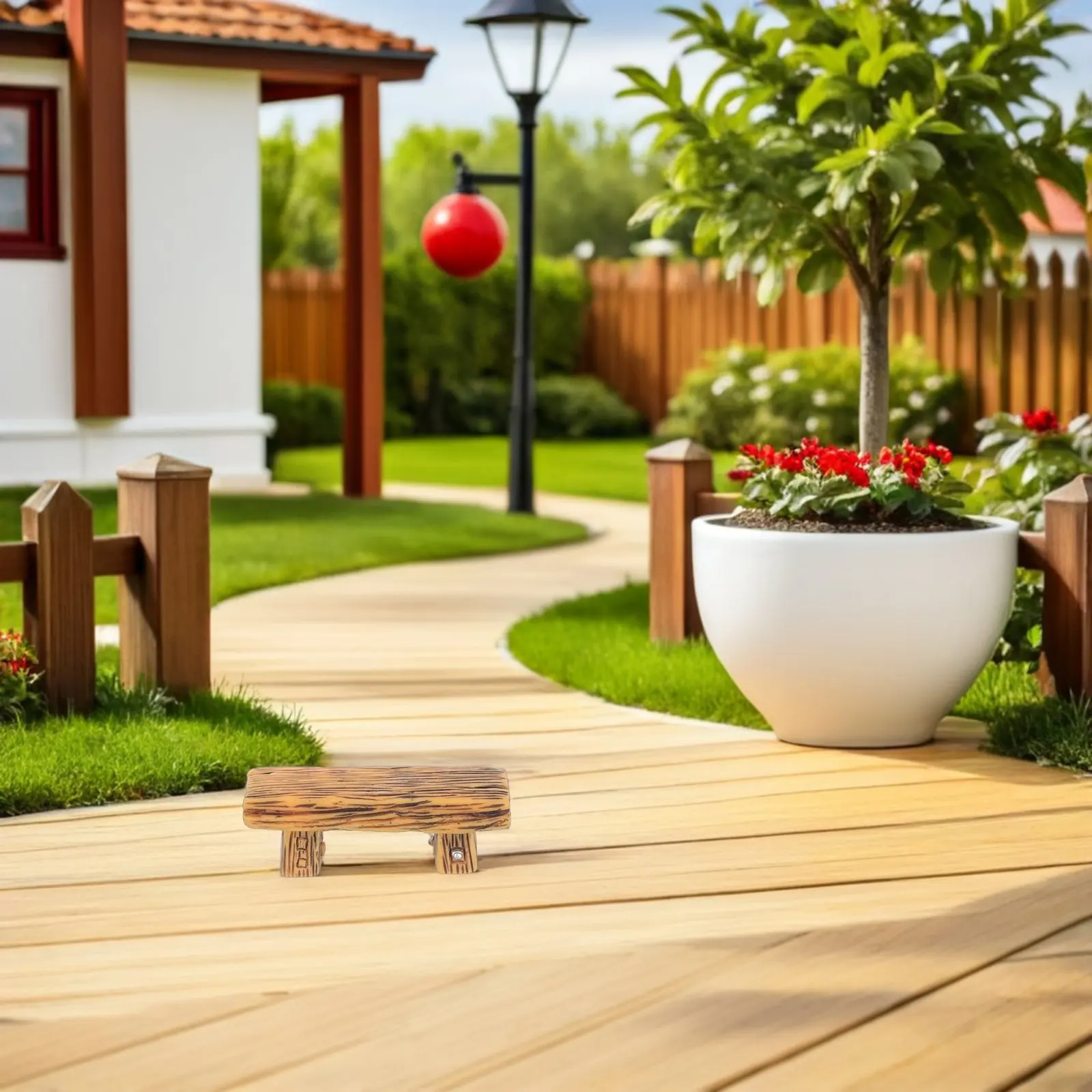 8Pcs Miniature Resin Garden Bench Set Realistic Wood Grain Texture Dual Seat for Dollhouse Miniature Park Scene Balcony Living