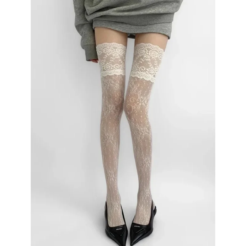 المرأة مثير الدانتيل الأزهار جوارب شبكية ازياء JK لوليتا الفخذ العليا الجوارب النايلون شبكة تنفس فوق الركبة جوارب