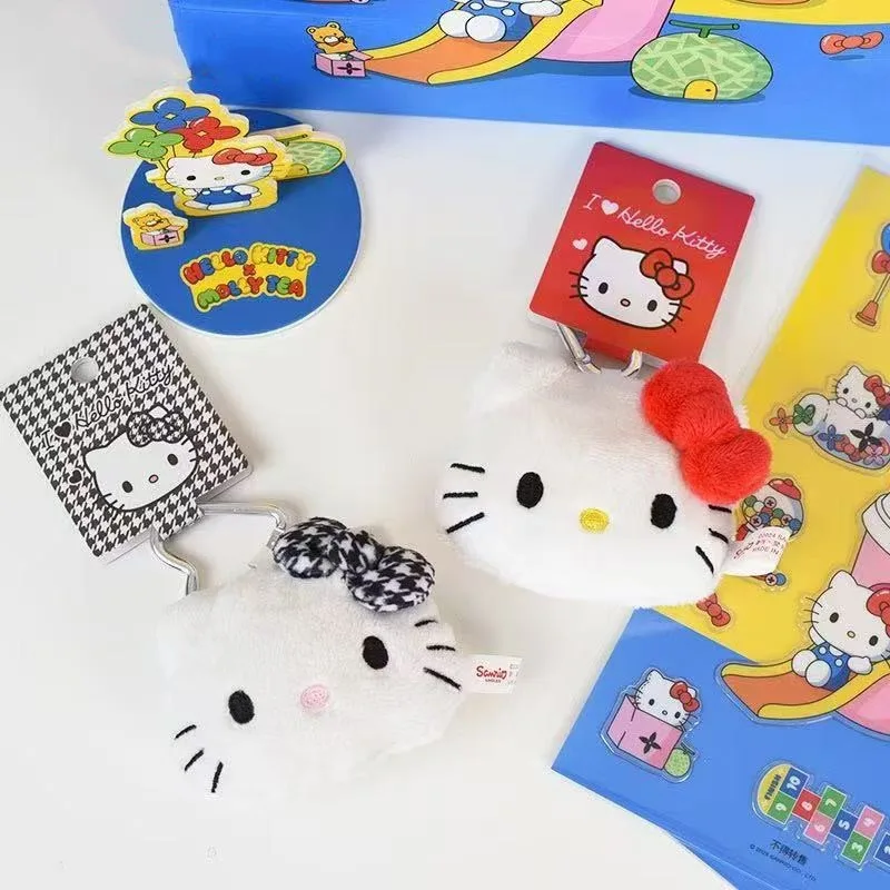 

Hello Kitty Keychain KT Head Type Thousand Bird Grid Plush Doll Keychain Bag Small Pendant Accessories Women Products Wholesale