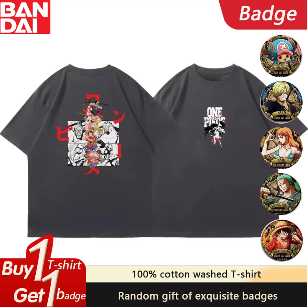 Camisetas masculinas e femininas conjuntas de uma peça, periferia de desenho animado Luffy Josh Joseph, mangas curtas