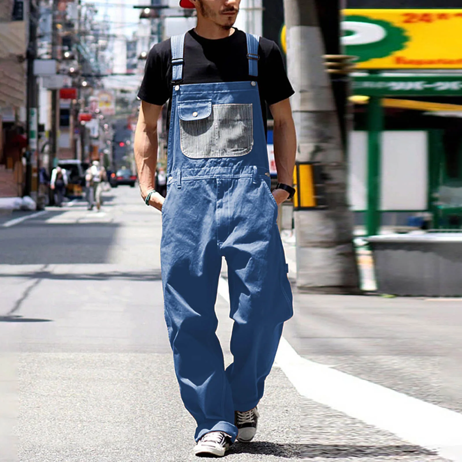 

Men's Denim Bib jumpsuits Overalls Mens bodysuit Relaxed Fit Overall Workwear With Adjustable Straps And Convenient Tool Pockets