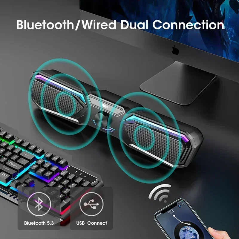 Bluetooth 4D Surround Soundbar altoparlanti per Computer Subwoofer Stereo cablato Soundbar per Laptop PC Home Theater TV Aux Speaker