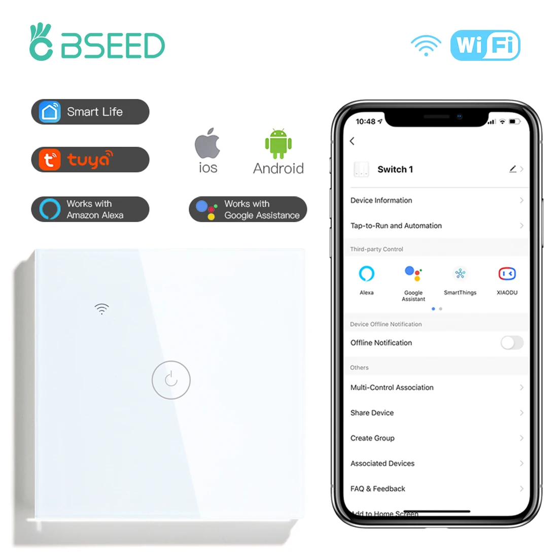 

Bseed Wifi 1 Gang 2 Gang Multi Control Smart Switch Light Touch Switch Wireless Works With Tuya Google Alexa Smart Life