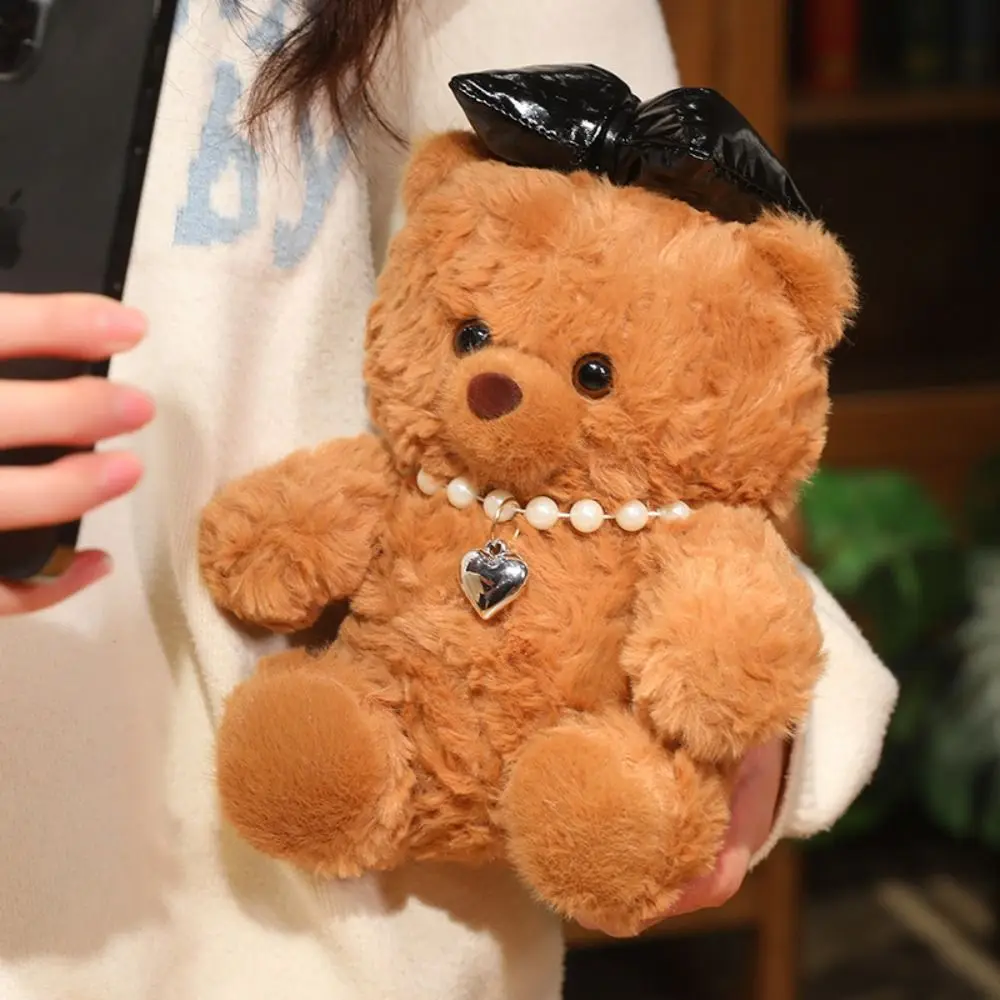 かわいい着せ替えクマのぬいぐるみ、リボンとパールネックレス付き、漫画風カメラのぬいぐるみ、バレンタインや誕生日プレゼントに