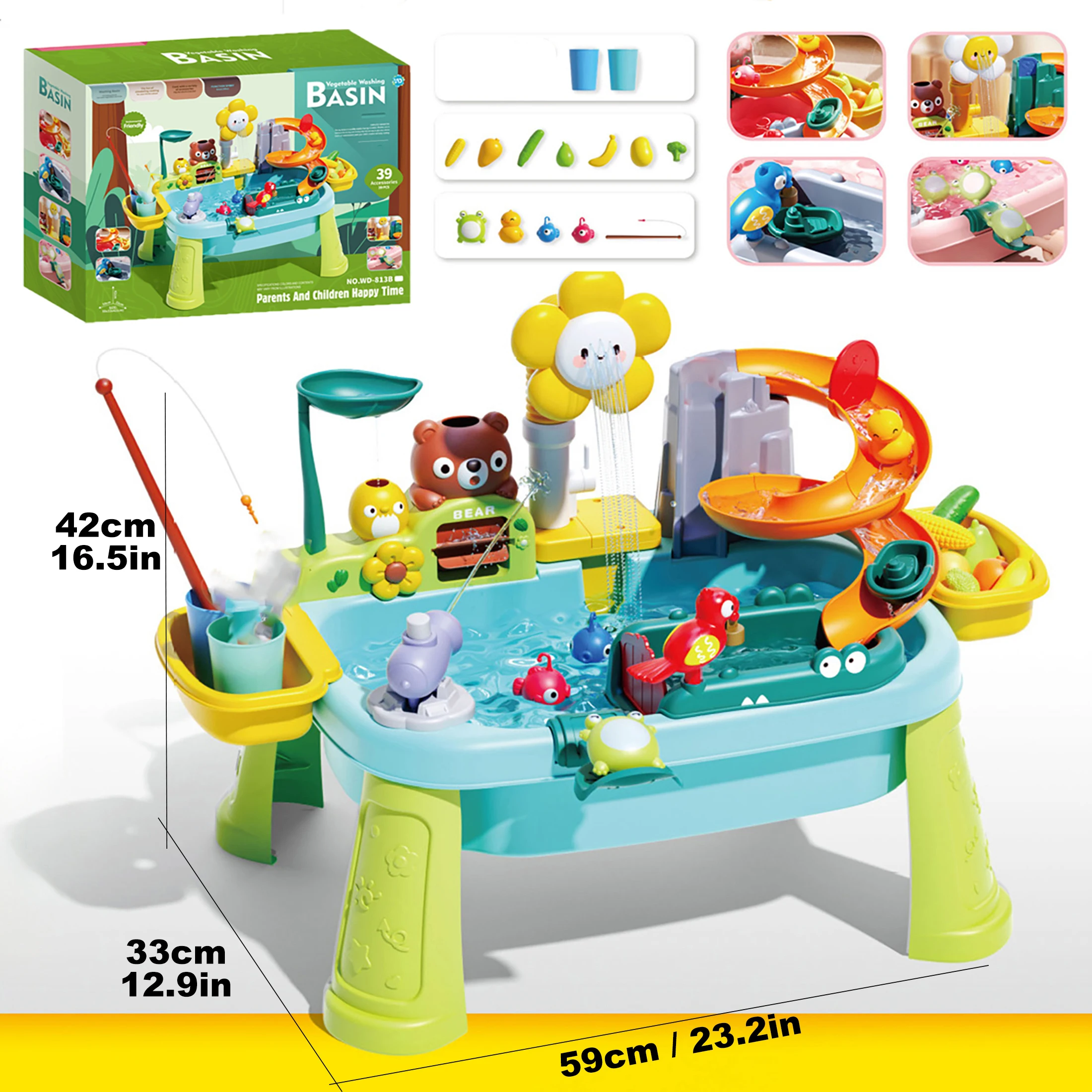 Upgraded Toddler Sand Water Table Toy Electric Water Pump Kids Sand Water Faucet Fishing Toy Kitchen Play Sink Toys