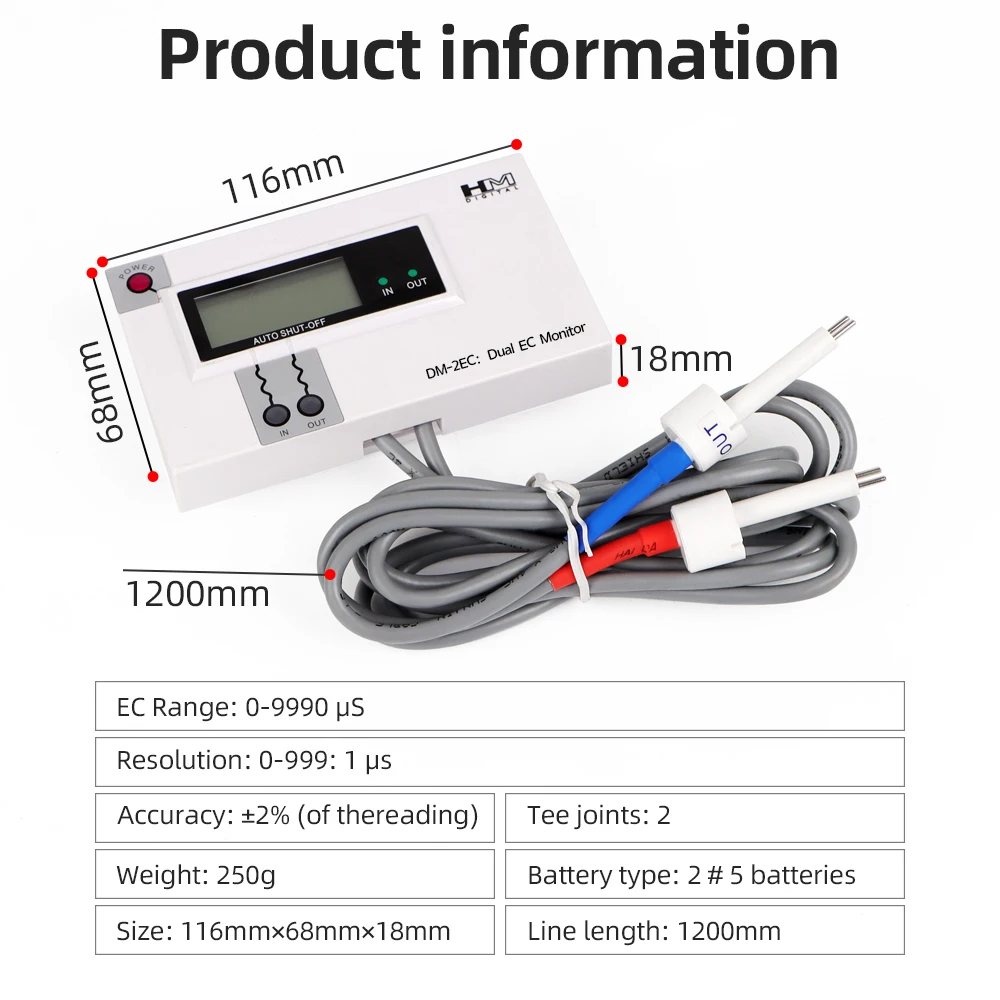 Digital Água Qualidade Tester, Dual TDS, Dual Medidor CE, Aquário Piscina Acessórios, PH Medidor Online, DM1, DM2, 0-9990PPM/us