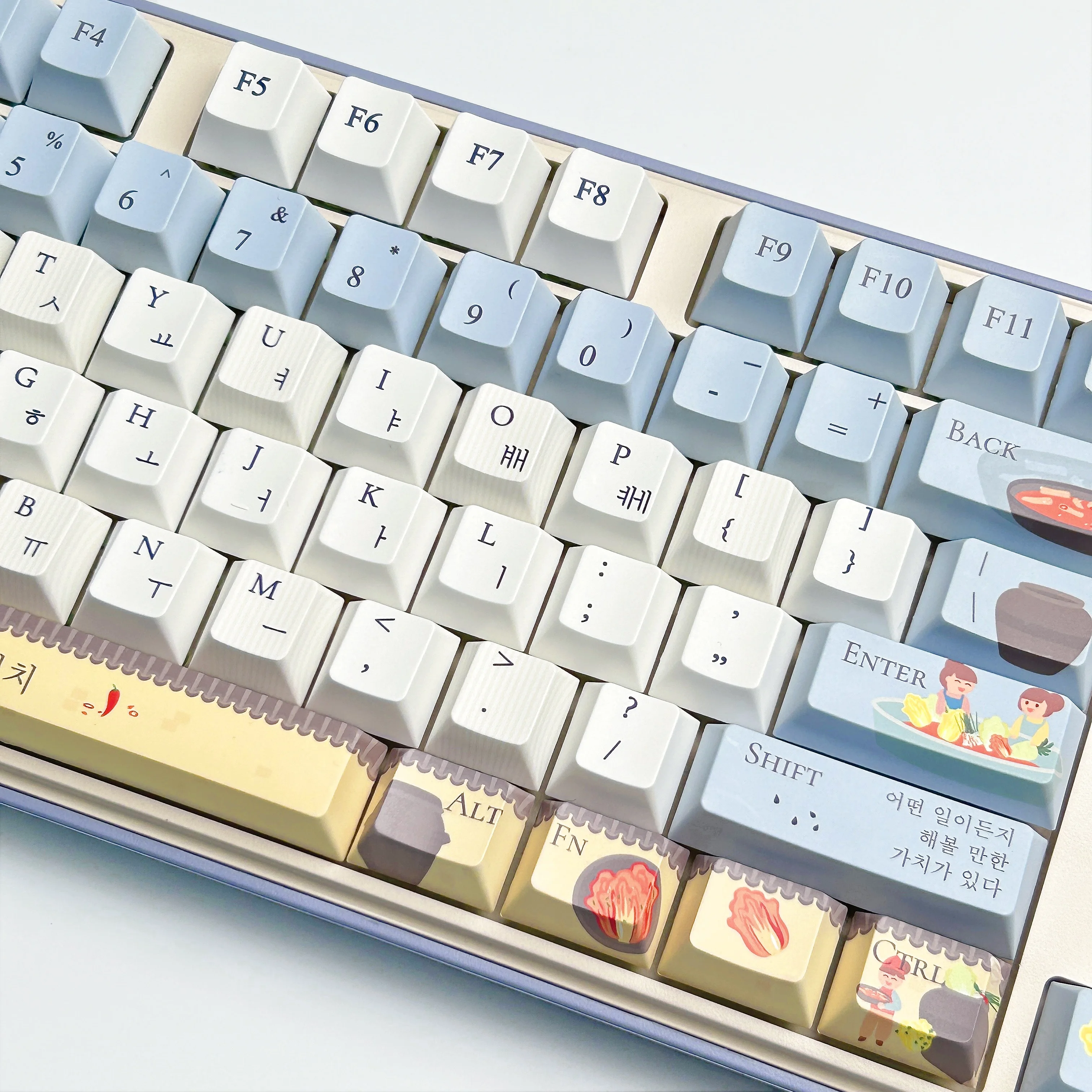 Kimchi Theme Hangul Keycap Cherry Profile Morandi Color PBT Custom Korean Keycaps for Aula F75/F75Pro/F87 Mechanical Keyboard