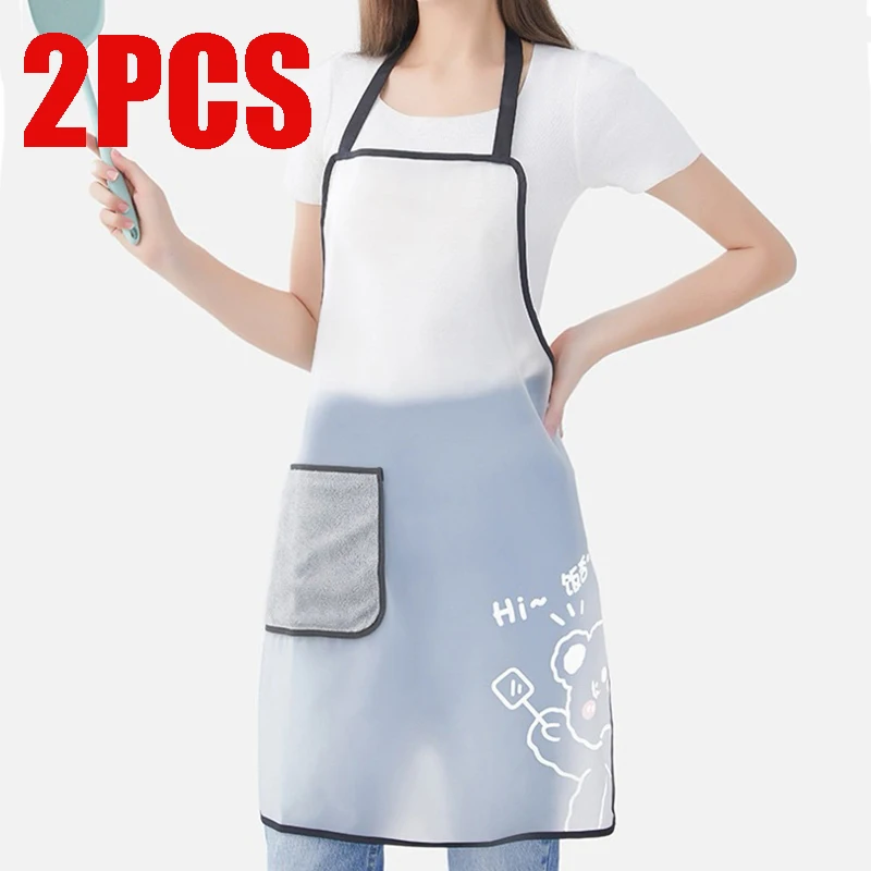 TPU Apron Waterproof Kitchen Cooking Hand Wipe Aprons Household Oil-proof Cleaning Overalls Oversized Pocket Hand Wipe Apron