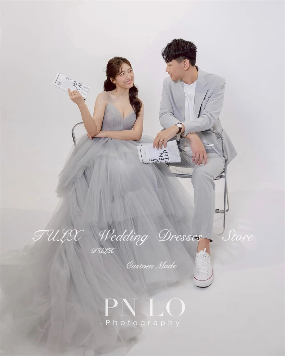 TULX Prinzessin Tüll Abendkleid Korea Hochzeit Fotoshooting V-Ausschnitt Träger Partykleid A-Linie Langes abgestuftes Korsett Maßgeschneidert 2026