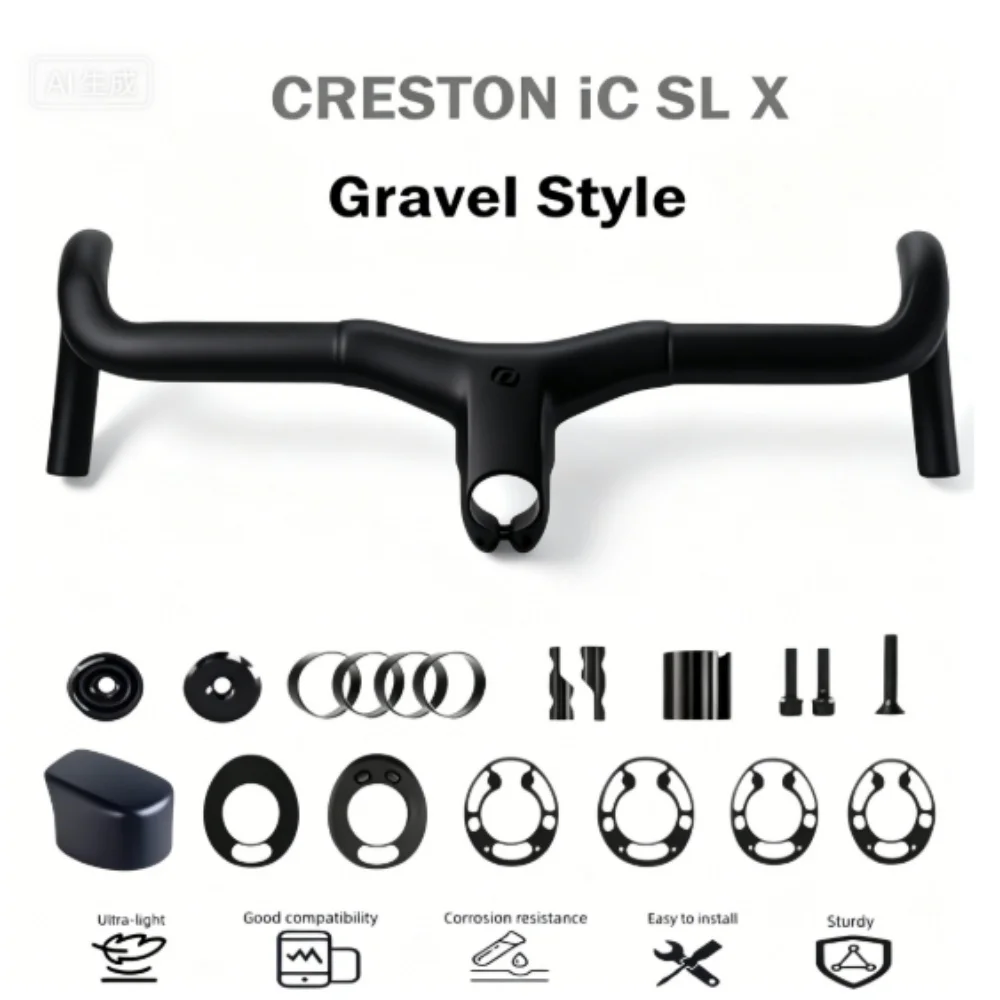 

Руль для гравийного велосипеда Creston IC SL X с полной внутренней проводкой тросов, карбоновый интегрированный руль T1000 для гравийного велосипеда, совместимый с Di2