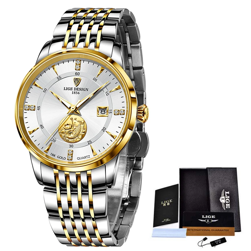 LIGE Business Men orologi calendario Top Brand Luxury Stainless Steel 30M orologio da polso al quarzo impermeabile per uomo Relogios Masculinos