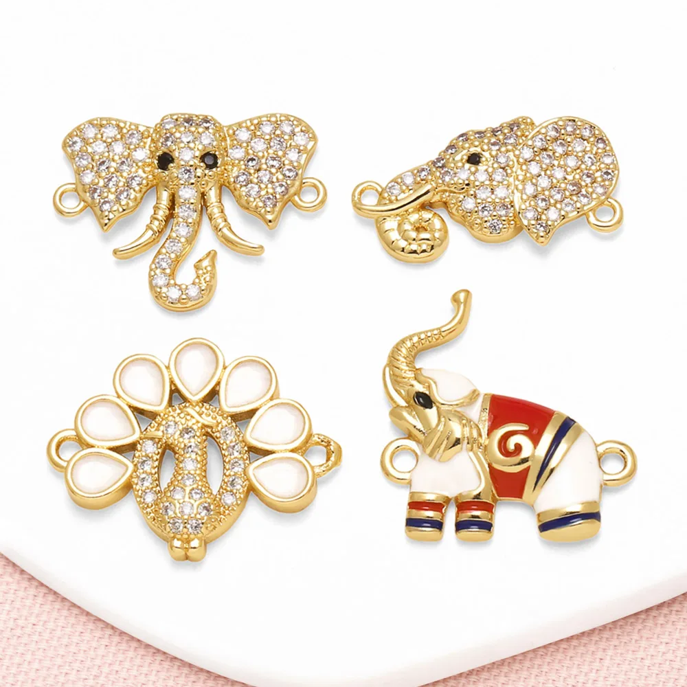 OCESRIO White Crystal Elephant Charms for Bracelet Copper enamel Peacock Keychain Purse Charm Jewelry Making Supplies chma493