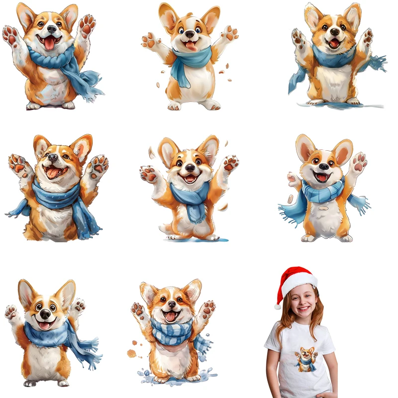 15cm watercolor cute corgi ironing transfer fusible patch heat transfer sticker T-shirt heat adhesive patch