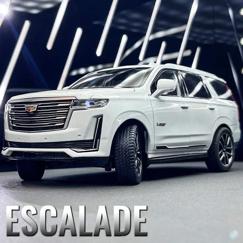 Pull Back Diecast Toy Vehicle 1:24 Cadillac Escalade Alloy Model with Sound Light Collection Miniature Voiture Boy Birthday Gift