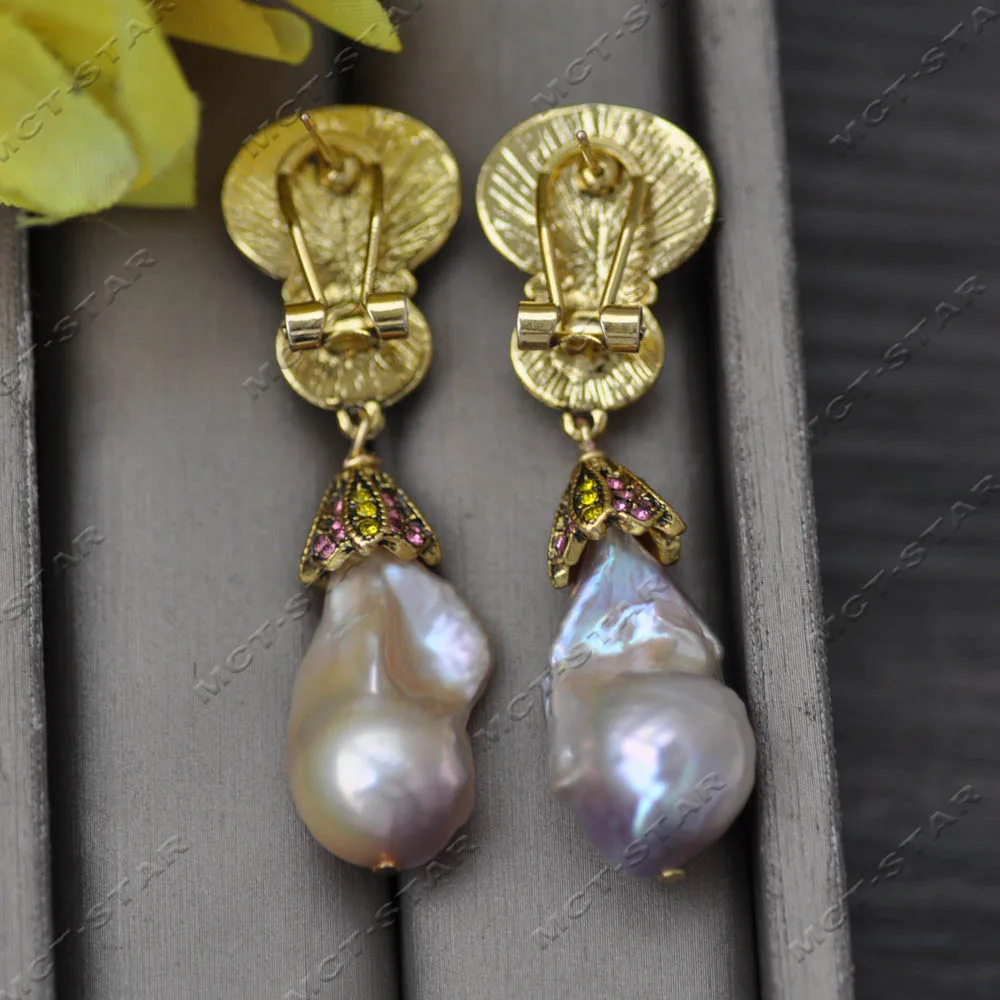 MTC·STAR Lavender Baroque Reborn Keshi Pearl Red Yellow Gemstone Dangle Earring CZ Custom Jewelry（Z13969 ）
