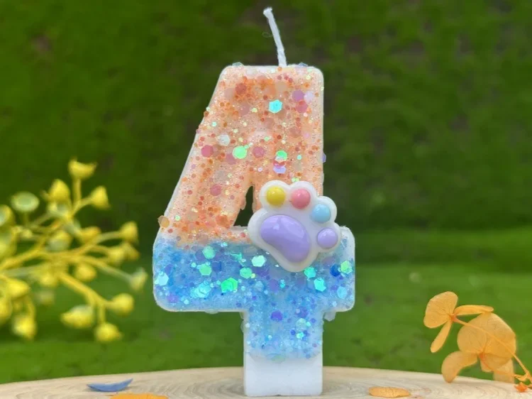 Hundepfoten, digitale Geburtstagskerzen, Farbverlauf, Pailletten, Kuchen, Party-Dekoration, Geburtstagsfeier, Hochzeitsgeschenke, Jungen und Mädchen – Detail 12