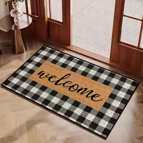VIKAMA Simple Alphabet Grid Printed Welcome Doormat Anti slip Rug Machine Washable Bath Mat Home Decor Room Decoration