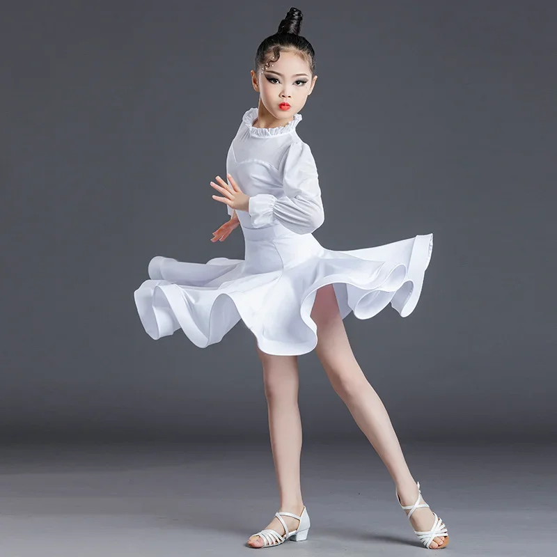 Costumes de danse latine fendus pour enfants, robe de performance pour filles, vêtements d'entraînement, jupe, olympiques de mode, été, nouveau