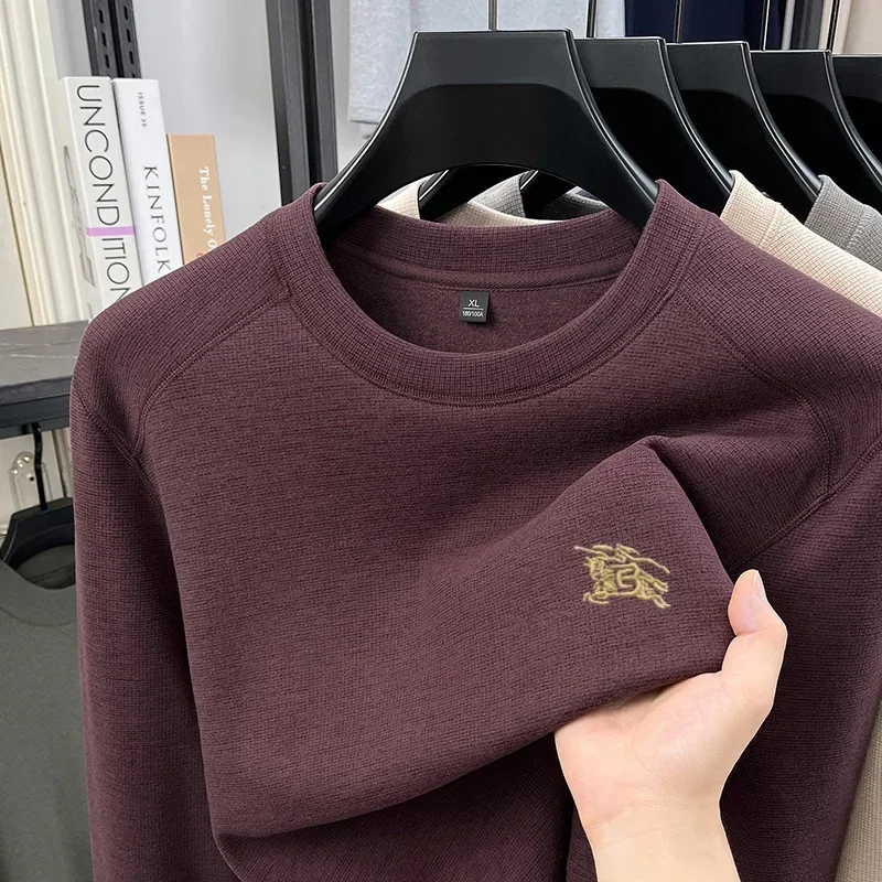 Autumn and winter new exquisite Paul embroidery original knitted sweater men's velvet warm and comfortable round neck pullover