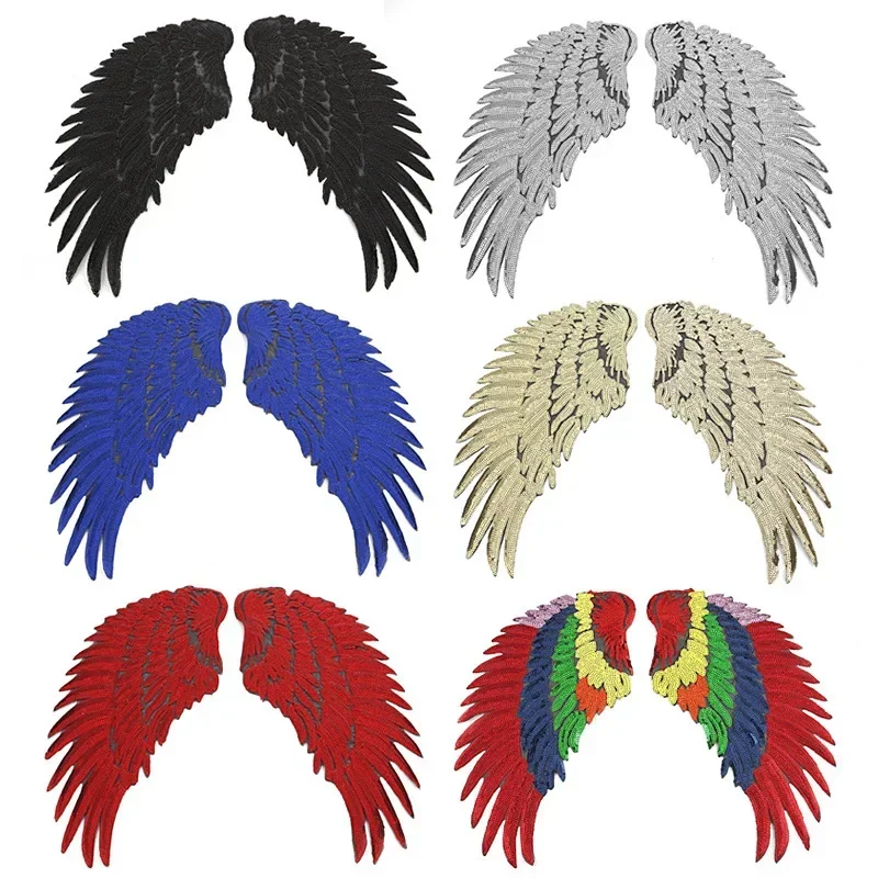 10pairs/Lot Sequin Large Embroidery Patch Gold Silver  Feather Angel Wing Stage Clothing Decoration Garment Accessory Craft Diy