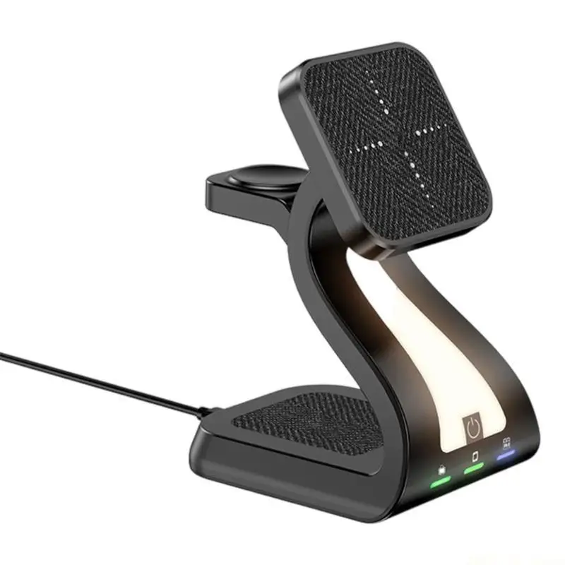 M5TD Practical Wireless Charging Adapter with Night Light 15W Fast Charging for Phone 12/13 Watch Earphone Design