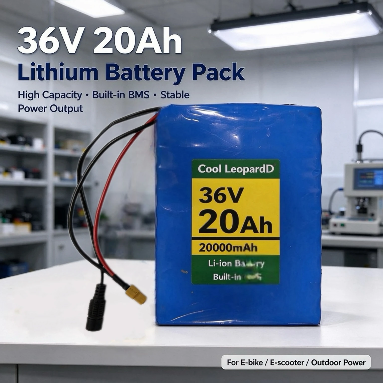36V 20Ah 18650 Lithium Battery Pack Built-in BMS XT60+DC Charging Port, 20000mAh Rechargeable Battery for Electric Bicycle E-sco