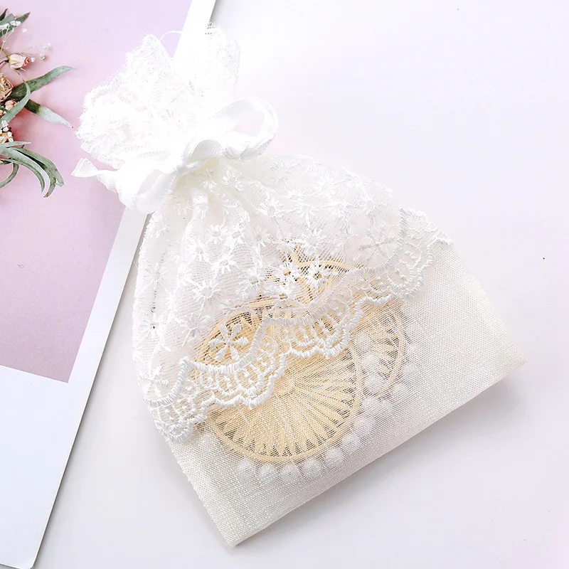 New Starry Sky Drawstring Gift Bag with White Lace Ribbon for Jewelry Packaging,Bamboo Fiber Gift Bag Suitable for Noble Gifts