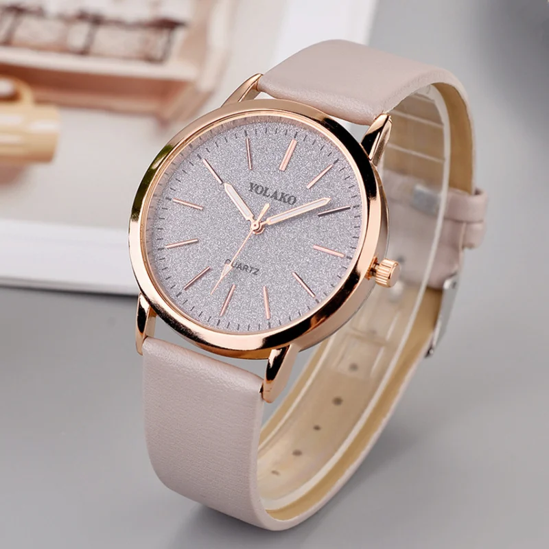 

YOLAKOBrand Women's Watch Frosted Engraved Dial Ultra-Thin Belt Simple Casual Women's Quartz Watch