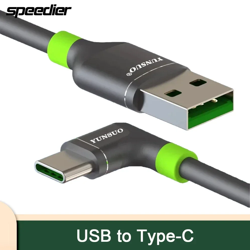 USB To Type-C Elbow 7A 65W 80W Data Transmission Fast Charging Cable for Oppo Vivo Phones Extended Cable 10cm 1m 3m 4m 5m 8m 10m