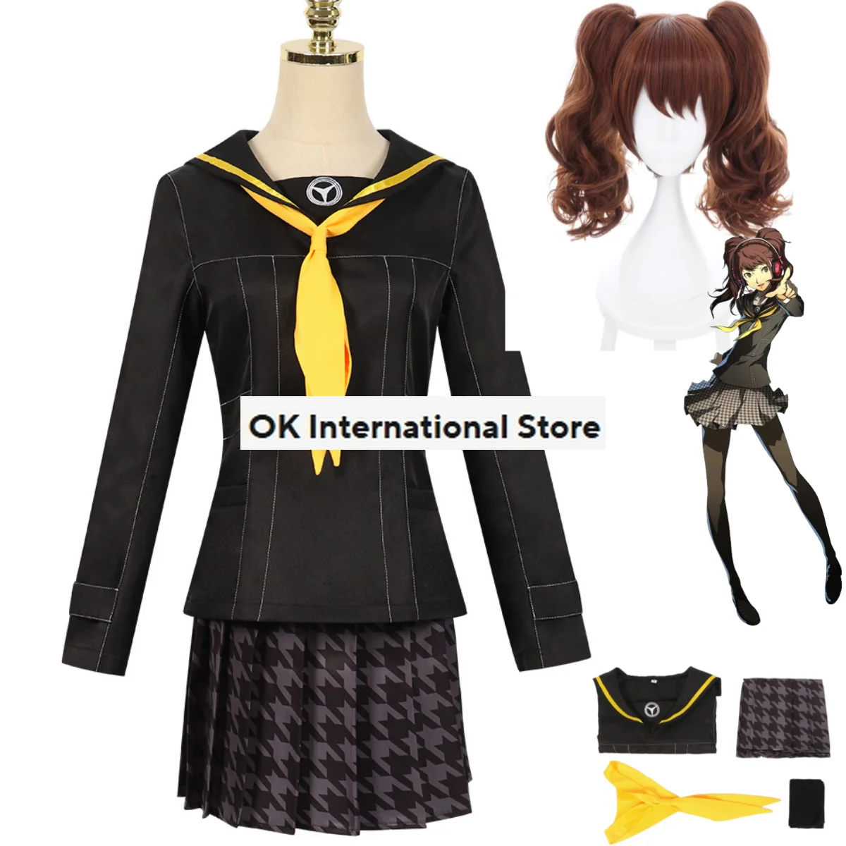 

Костюм для косплея из аниме-Игры Persona 4 Kujikawa Rise P4 Wig черная школьная форма JK клетчатая юбка женский красивый костюм матроска для кампуса