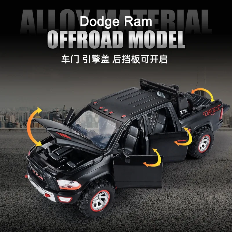 1:32 Dodge Ram Trx Pick-Up Simulatie Legering Auto Model Newmetal Automodel Geluid En Licht Terugtrekken Childs Jongen Speelgoed Auto Geschenken