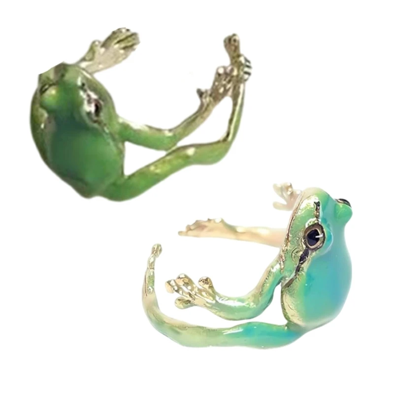 Pack of 2 Tree Frogs Shaped Ring Adjustable Size Ring Eye Catching Finger Rings Ornament Fashionable Gift for Couple