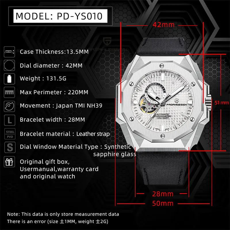PAGANI DESIGN ساعة توربيون جديدة للرجال 42 مللي متر ساعة يد أوتوماتيكية NH39 ساعة ميكانيكية للرجال من الفولاذ المقاوم للصدأ مقاومة للماء