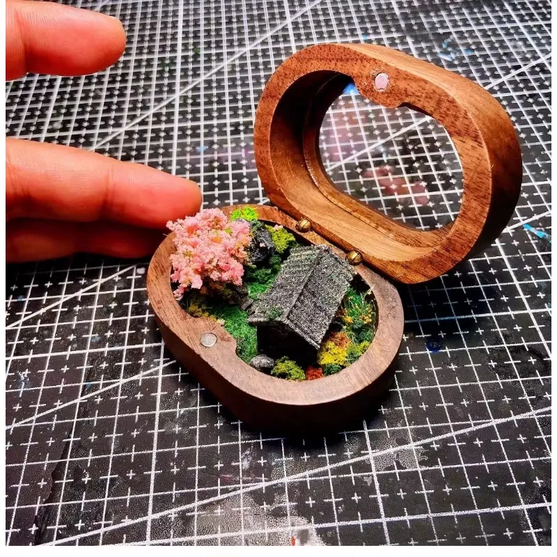 วอลนัทสีดํา Peach Blossom Cottage ภูมิทัศน์ขนาดเล็กรุ่นคุณภาพสูงการออกแบบสร้างสรรค์เครื่องประดับของเล่น
