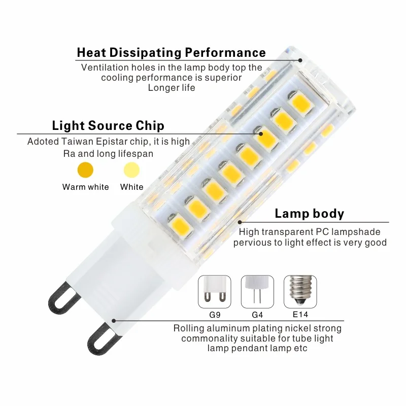 10pcs/LED bulb 3W 5W 7W 9W 12W 15WG4 G9 E14 AC 220V LED CORN bulb SMD2835 360 Beam Angle replacement halogen chandelier